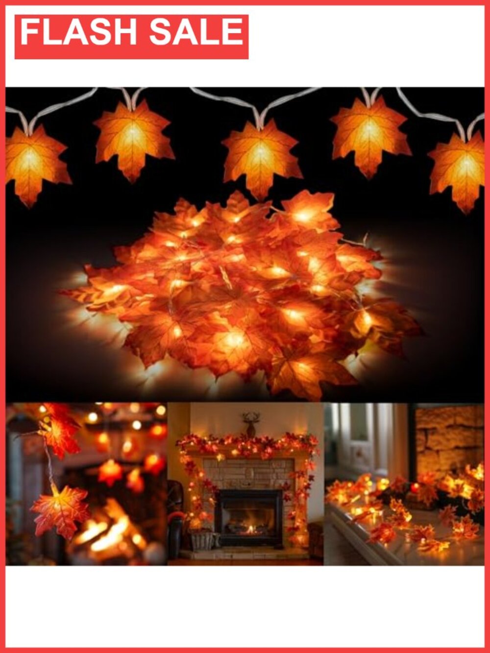 2 Pack Maple Leaf String Lights 20FT 40 LED Battery Operated Thanksgiving Fall